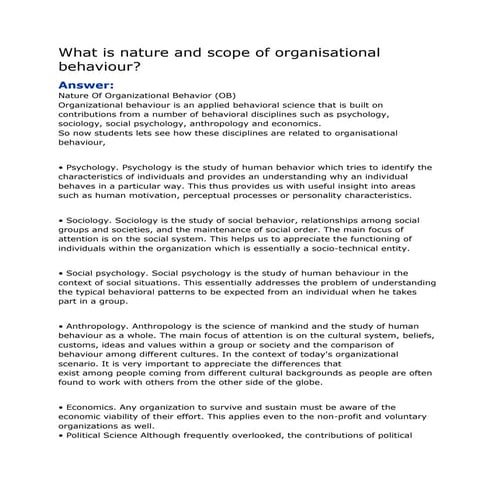 What is nature and scope of organisational behaviour