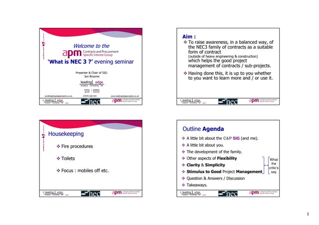 What is NEC 3?, by Dr Jon Broome, 31st March 2015 copyright leadingedgeprojec...