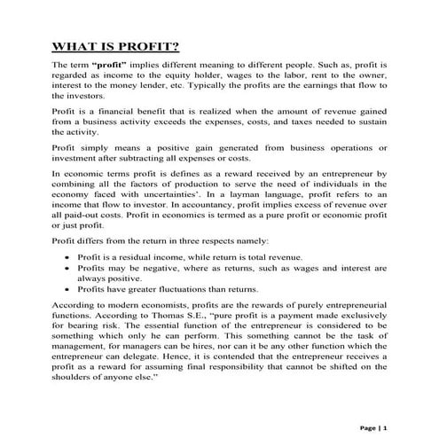 What is profit , types of profit, theories of profit