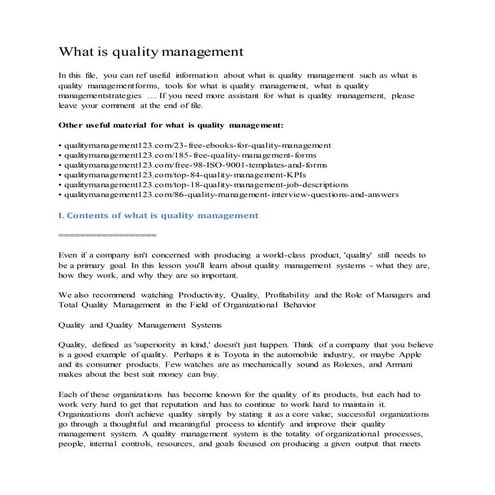 What is quality management