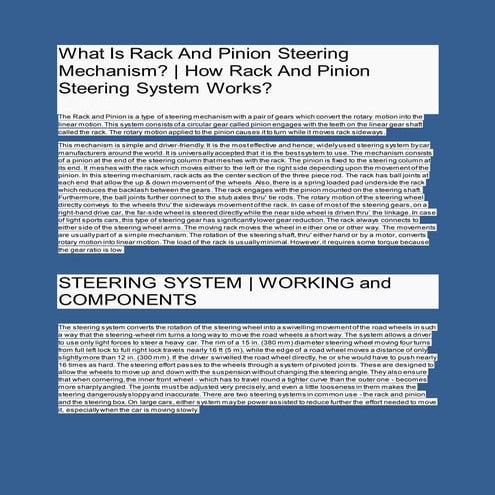 What is rack and pinion steering mechanism