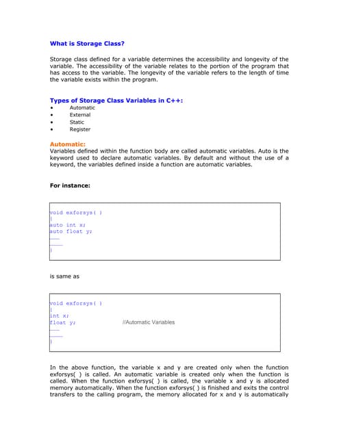 Storage class in C Language | PPT