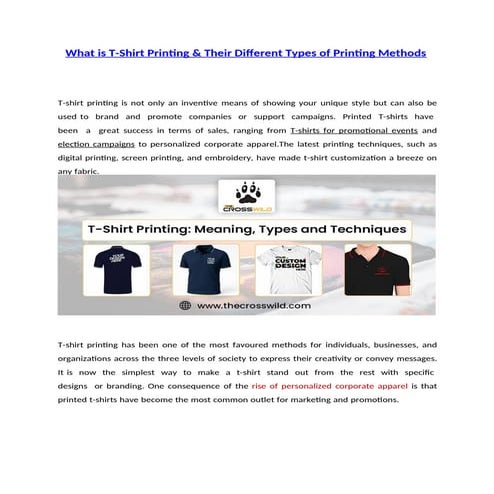 What Is T-Shirt Printing & Their Different Types Of Printing Methods | PPT