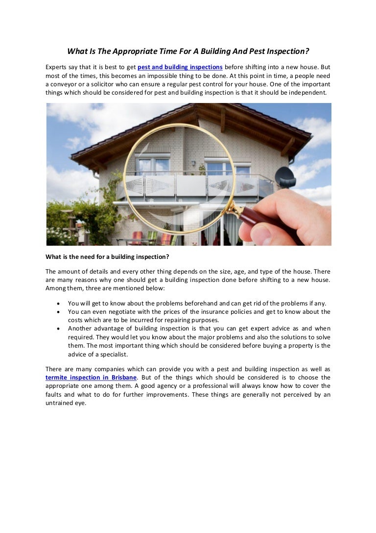 What Is The Appropriate Time For A Building And Pest Inspection