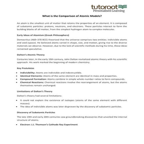 What is the Comparison of Atomic Models?