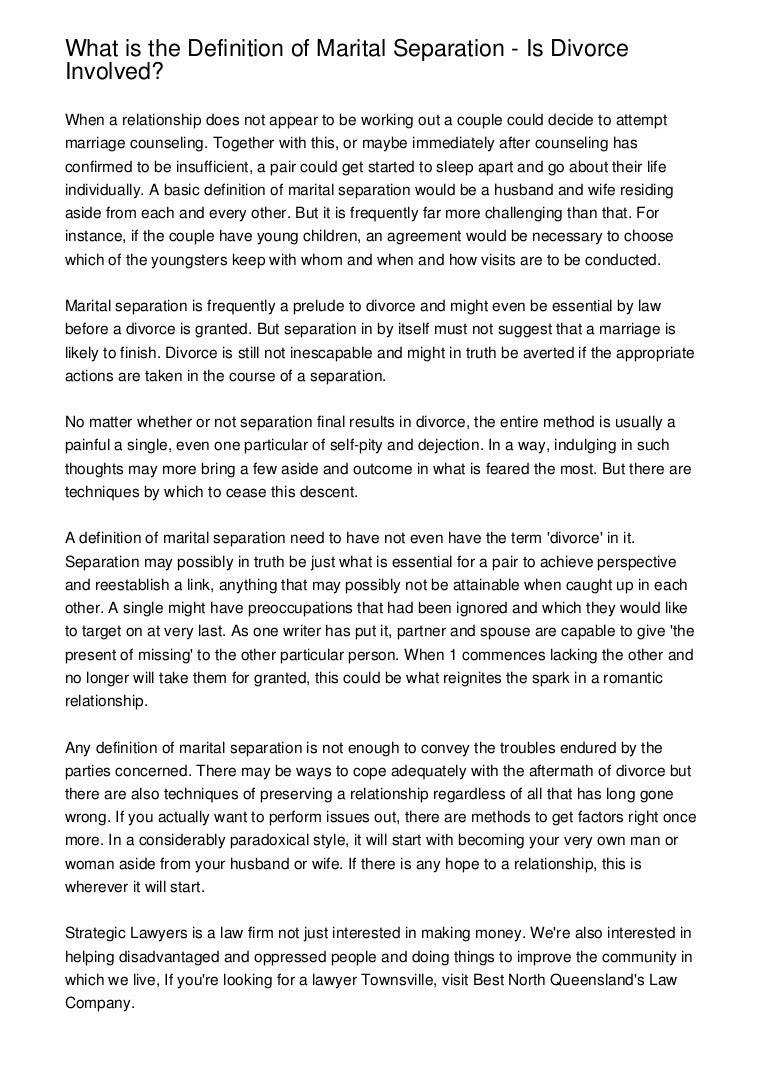 What is the Definition of Marital Separation Is Divorce Involved?