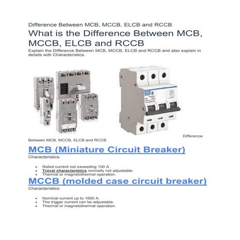 What is the Difference Between MCB, MCCB, ELCB and RCCB?