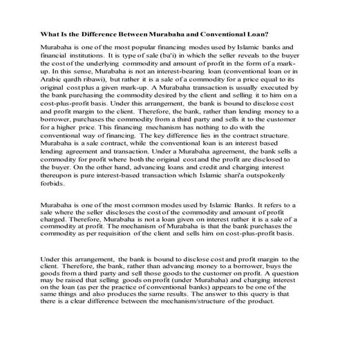 What is the difference between murabaha and conventional loan