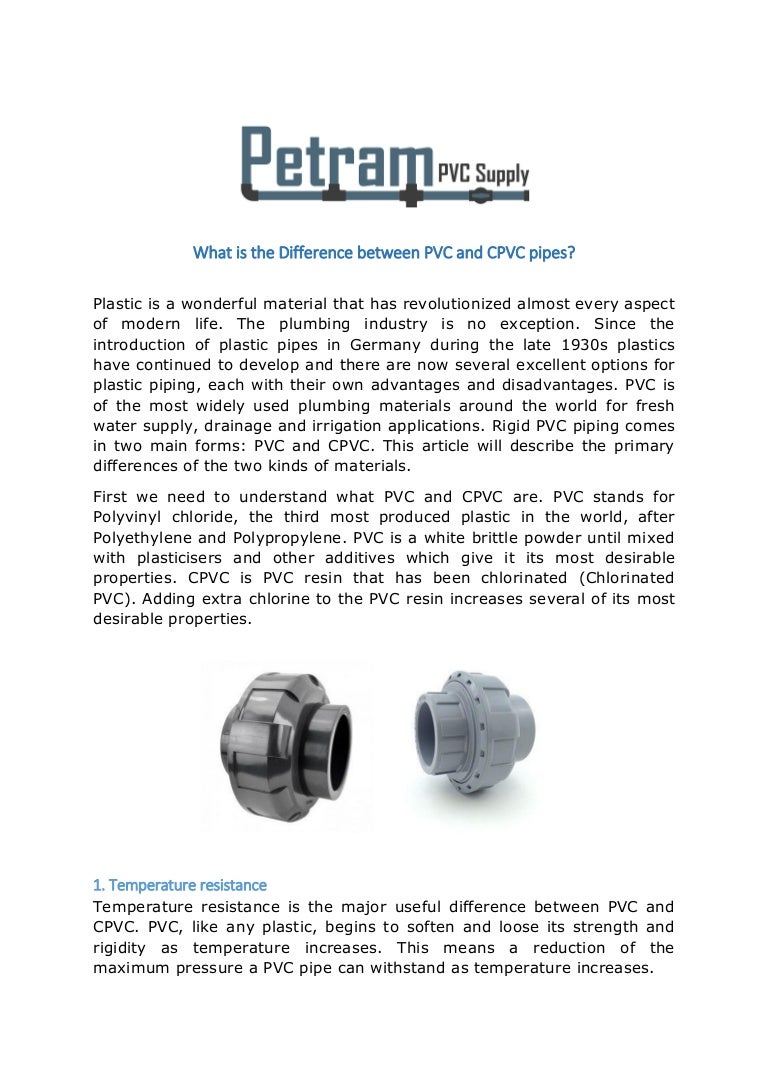 Difference between pvc and cpvc pipes