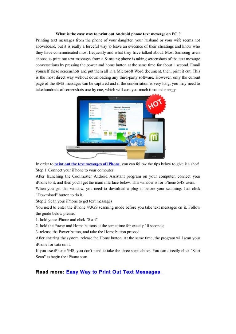 What Is The Easy Way To Print Out Android Phone Text Message On Pc