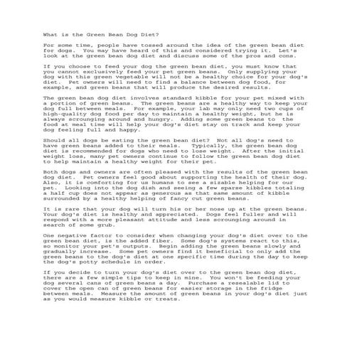 What Is The Green Bean Dog Diet