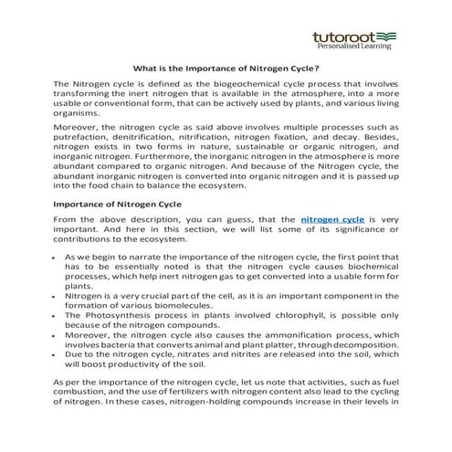 What is the Importance of Nitrogen Cycle?