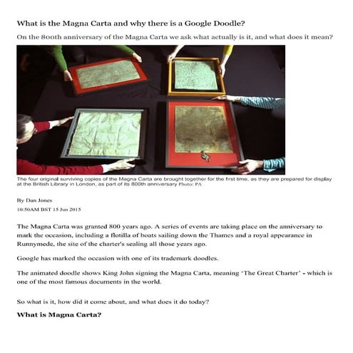 What is the magna carta and why there is a google doodle    telegraph