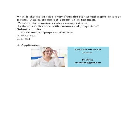 what is the major take-away from the Hansz etal paper on green issue.docx