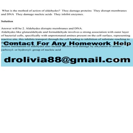 What is the method of action of aldehydes  They damage proteins .pdf