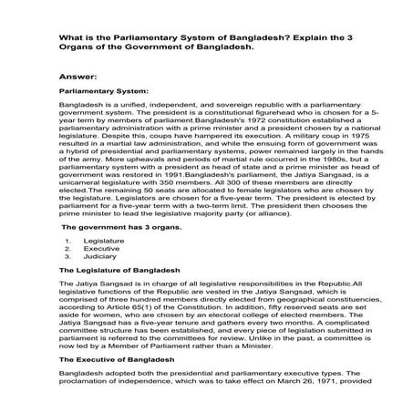 What is the Parliamentary System of Bangladesh Explain the 3 Organs of the Government of Bangladesh - Shakil Anower Samrat