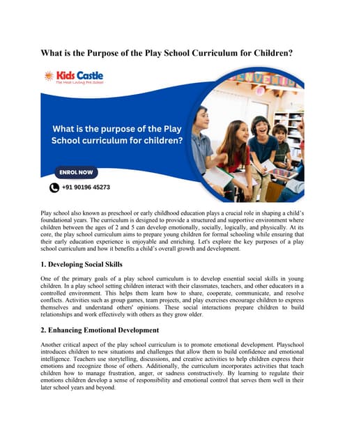 7 Benefits Of An Early Childhood Learning Program For Kids | PDF