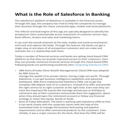 What is the role of salesforce in banking
