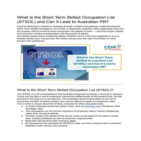 Short-Term Skilled Occupation List (STSOL) Australia 2026 – Complete ...