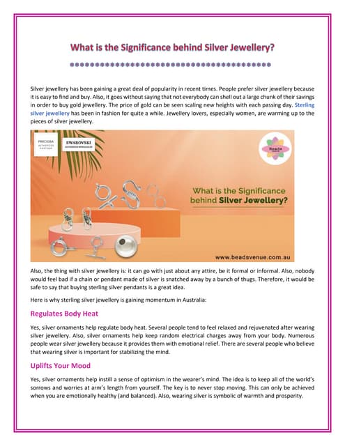What is the significance behind silver jewelry?  PDF