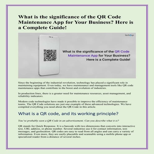What is the significance of the QR Code Maintenance App for Your ...