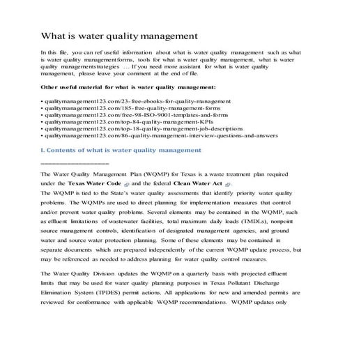 What is water quality management