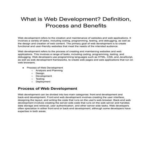 What is Web Development Definition, Process and Benefits | PDF