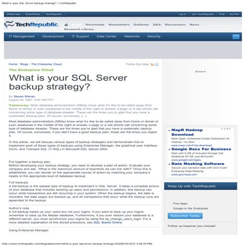 What is your sql server backup strategy tech_republic | PDF