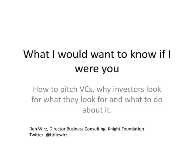 What VCs want to know (and why)