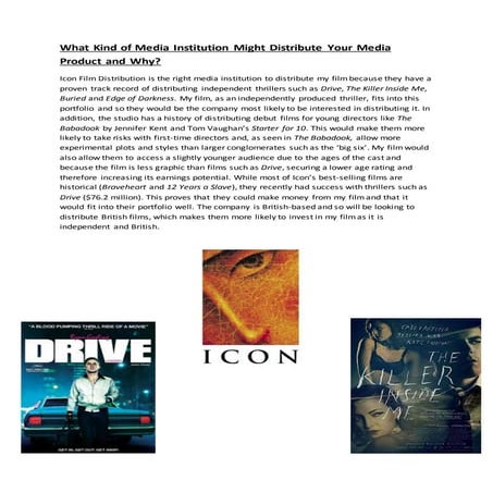 What kind of media institution might distribute your media product and why