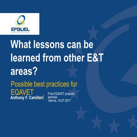 Quality Assurance in VET: Lessons from Other E&T Sectors