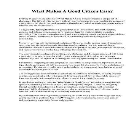 What Makes A Good Citizen Essay. Benedictine University