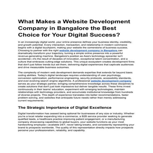 What Makes a Website Development Company in Bangalore the Best Choice for You...