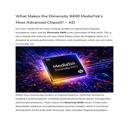 What Makes the Dimensity 9400 MediaTek’s Most Advanced Chipset Yet | PDF