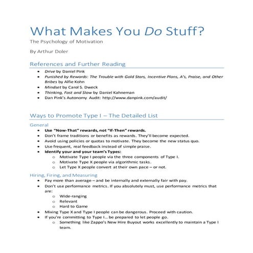 What Makes You DO Stuff? The Psychology of Motivation - Handout - Codestock 2018