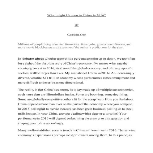 What might happen to china in 2016