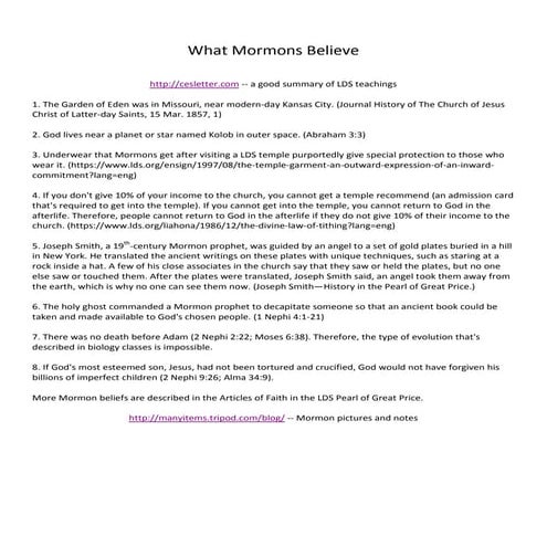 What Mormons Believe: LDS Teachings