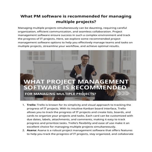 What PM software is recommended for managing multiple projects?