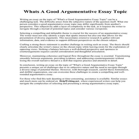 Whats A Good Argumentative Essay Topic | PDF