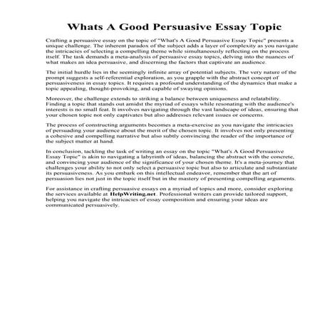 Whats A Good Persuasive Essay Topic