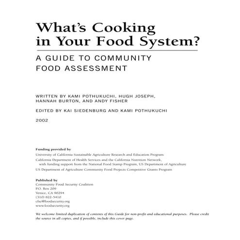 What's Cooking in Your Food System? A Guide to Community Food Assessment