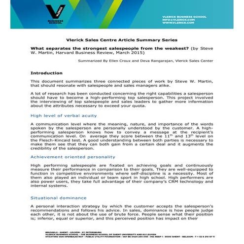 What separates the strongest salespeople from the weakest 