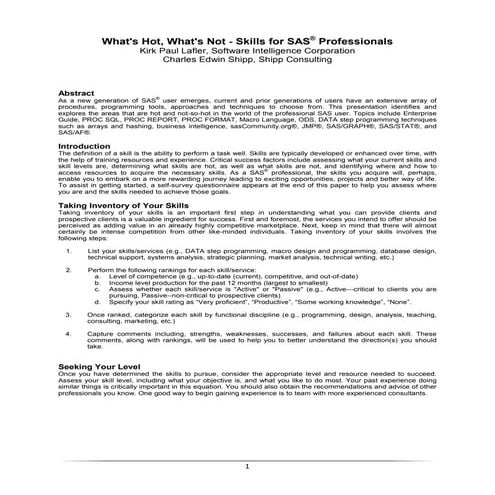 Whats Hot, Whats Not   Skills For Sas® Professionals