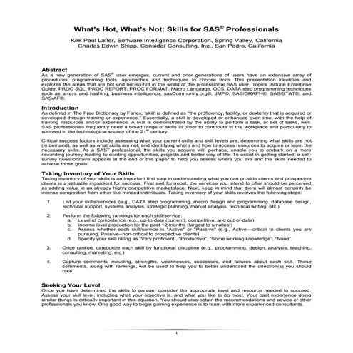 What\'s Hot, What\'s Not: Skills For SAS® Professionals (Linked In 2012)