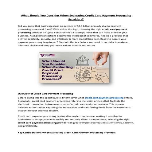 What Should You Consider When Evaluating Credit Card Payment Processing Provi...