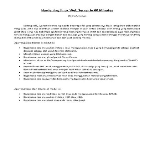whatsoever, hardening linux webserver in 60 minutes
