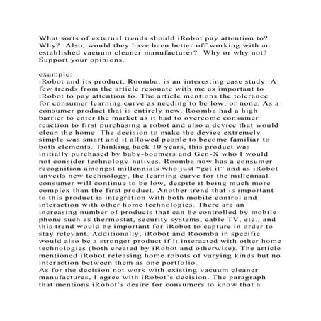 What sorts of external trends should iRobot pay attention to  Why .docx