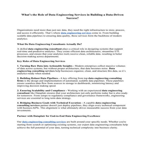 What’s the Role of Data Engineering Services in Building a Data-Driven Succes...