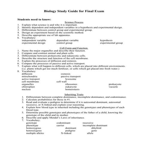 What Students Should Know Final Exam Study Guide | DOC