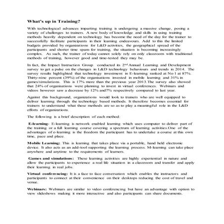 Whats up in training